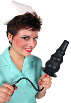 Nurse Mona with huge inflatable enema nozzle 2